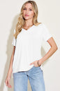 Basic Bae Bamboo V-Neck High-Low T-Shirt by Trendsi, full size, soft bamboo fabric, shown in a relaxed fit with a stylish high-low hem.
