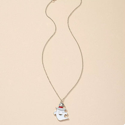 Cute ghost pendant necklace from Trendsi featuring a Halloween-themed charm on a silver chain.
