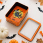 Halloween decorative metal storage box with window display, featuring a spooky design and sturdy metal construction.