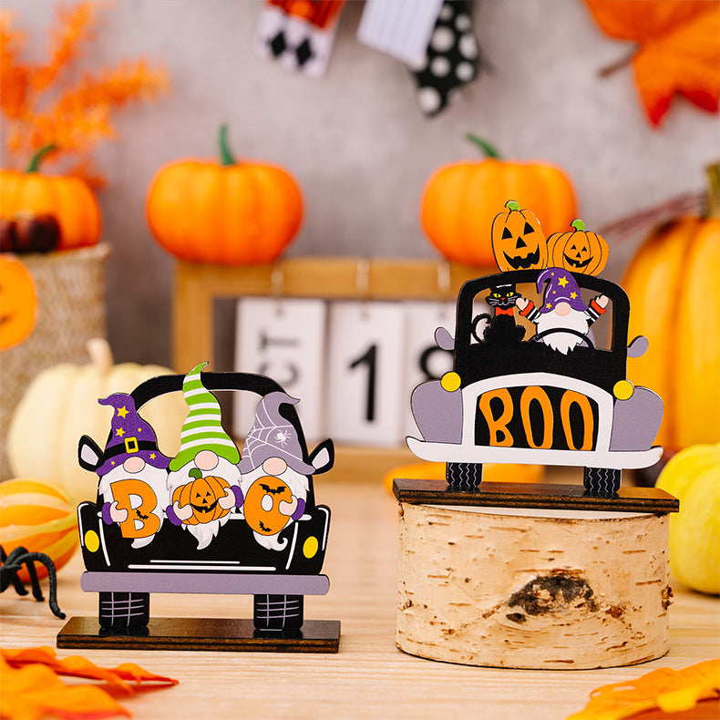 Halloween element car-shaped ornaments set with three festive decorations, featuring spooky designs for seasonal car decor.