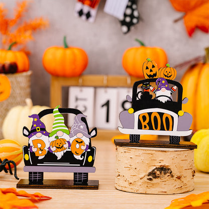 Halloween element car-shaped ornaments set with three festive decorations, featuring spooky designs for seasonal car decor.