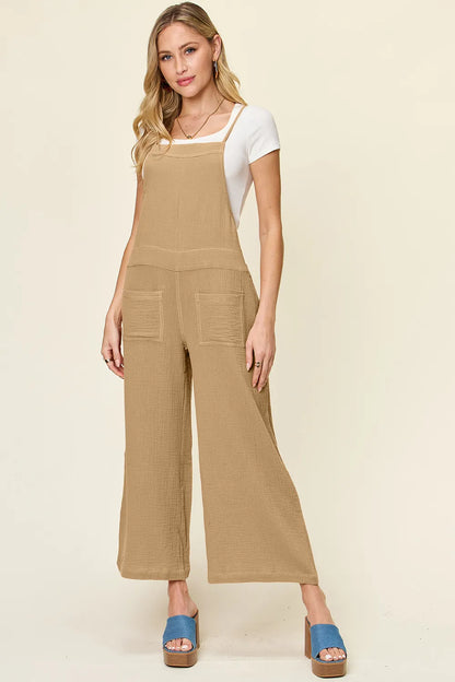 Trendsi Double Take full size texture sleeveless wide-leg overall, featuring a stylish sleeveless design and relaxed fit.