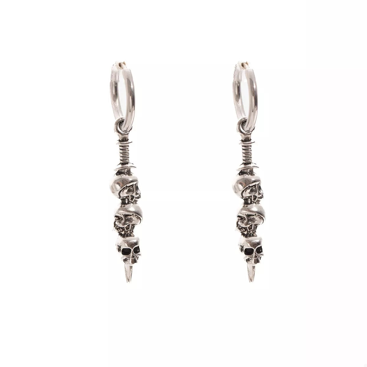 Halloween Skull Chain Drop Earrings featuring gothic-style skull charms and layered chain design, perfect for spooky fashion.