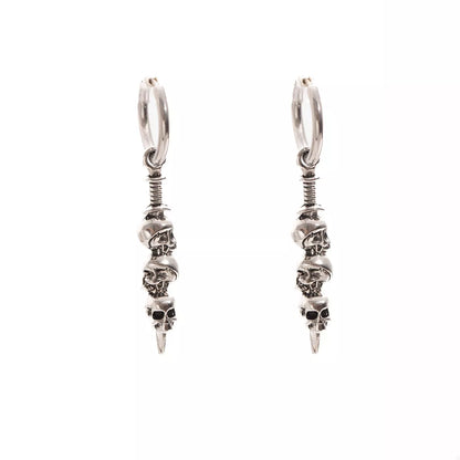 Halloween Skull Chain Drop Earrings featuring gothic-style skull charms and layered chain design, perfect for spooky fashion.