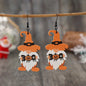 Wooden dwarf pumpkin dangle earrings with carved detailing, featuring a rustic design perfect for fall accessories.