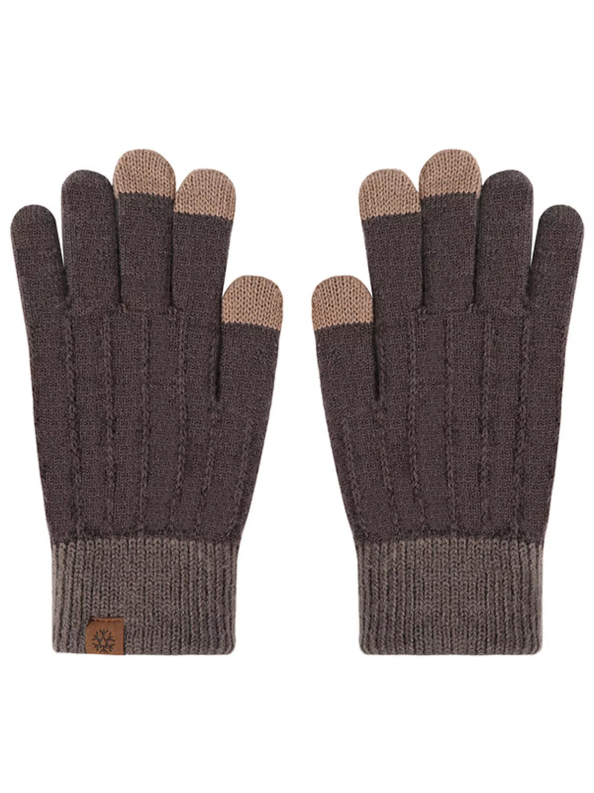 Warm knitted touchscreen gloves by Trendsi shown with soft knit texture and touchscreen fingertips for cold weather use.