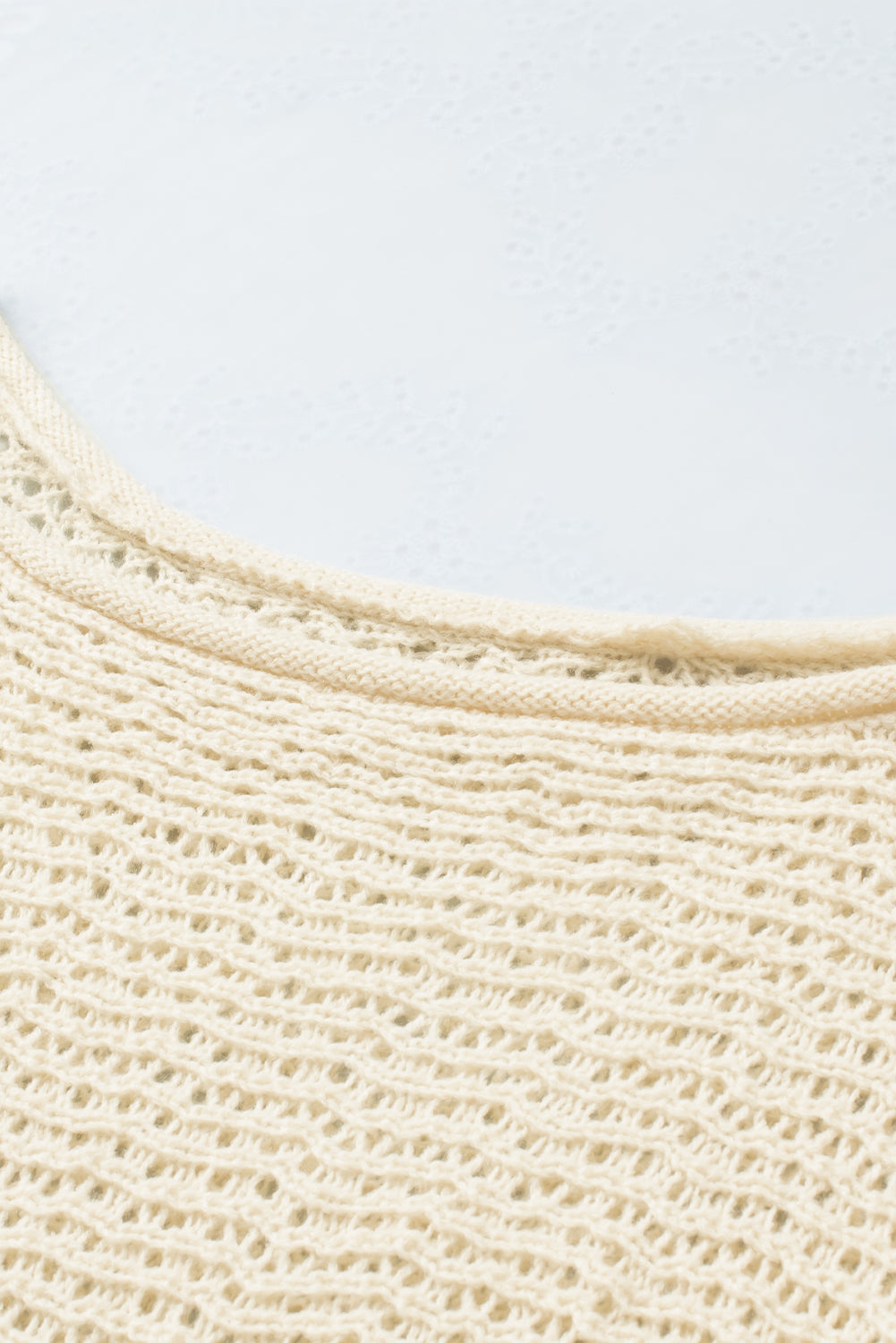 Openwork Boat Neck Raglan Sleeve Knit Top