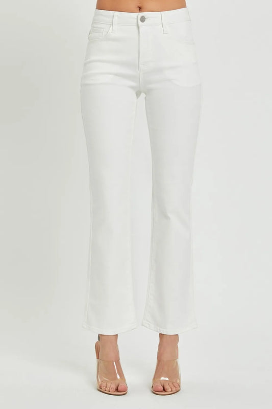 RISEN full size mid-rise jeans with pockets, denim pants from Trendsi, featuring a classic fit and functional front and back pockets.