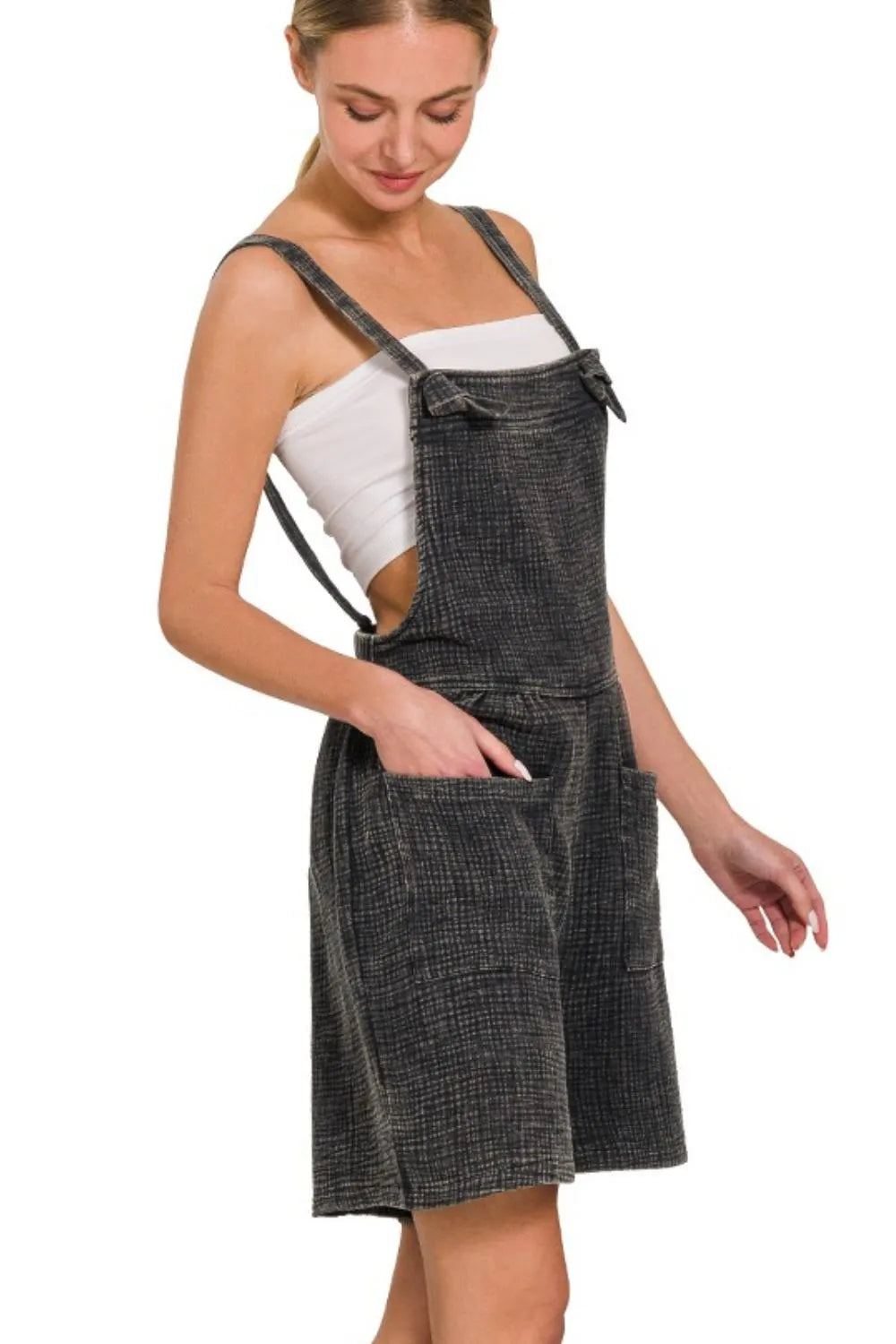 Zenana woven double gauze acid washed romper with a relaxed fit and lightweight fabric, perfect for casual wear.