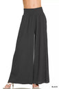 Zenana wide-leg lounge pants with smocked waistband, comfortable and relaxed fit for casual wear, in a soft fabric.