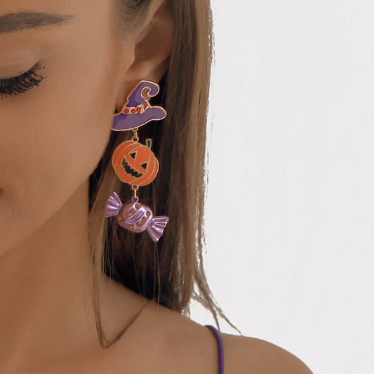 Halloween pumpkin earrings made of 18K gold-plated alloy featuring festive pumpkin design and intricate detailing.