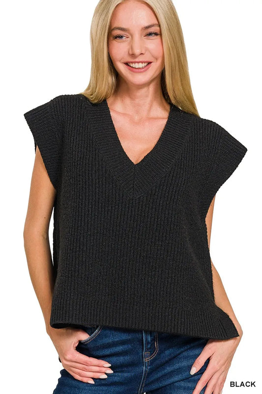 Trendsi Zenana oversized sweater vest with side slit, soft knit fabric, relaxed fit, and stylish design.