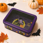 Halloween decorative metal storage box with window display, featuring spooky design and sturdy construction by Trendsi.