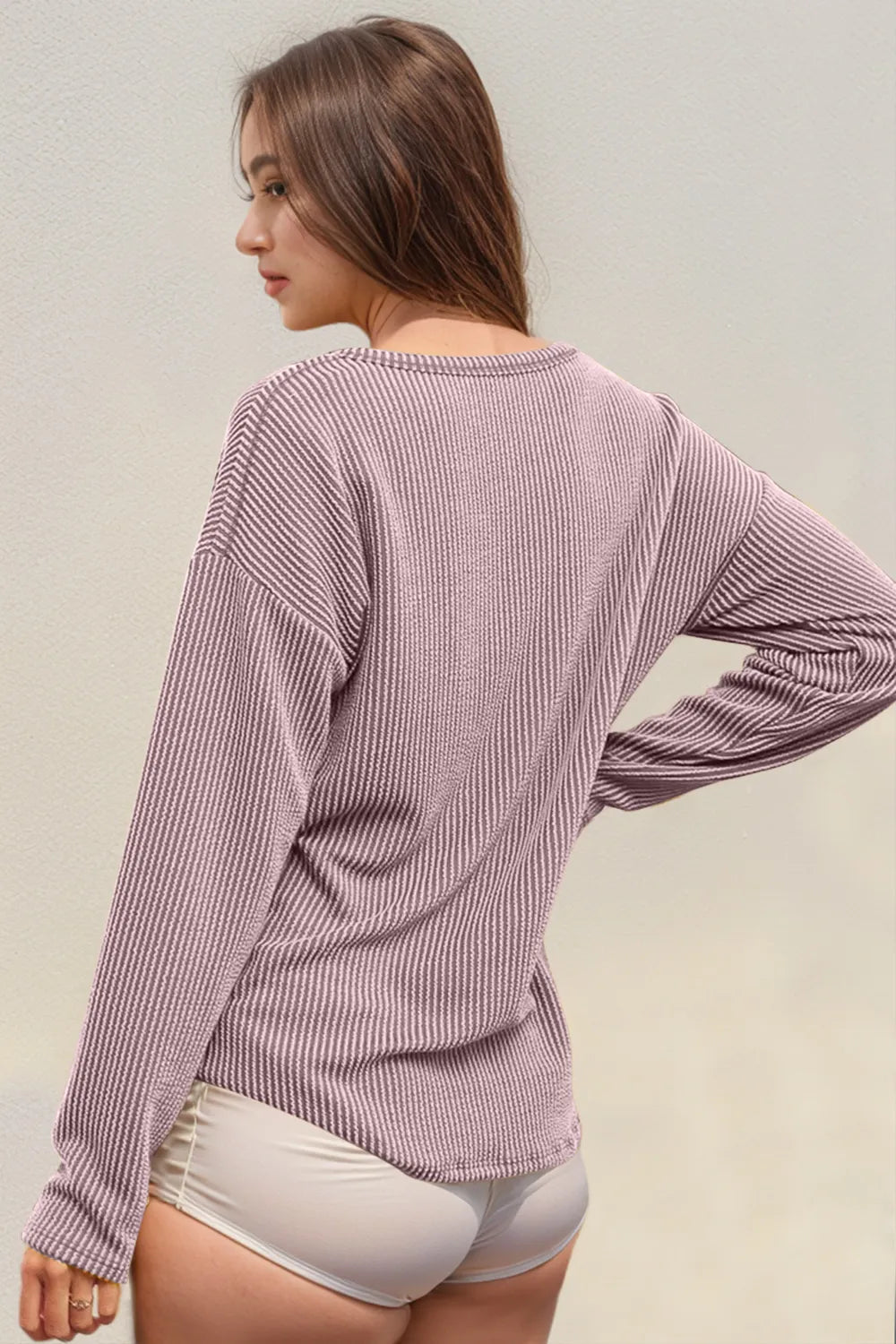 Trendsi Double Take striped long sleeve notched T-shirt with blue and white horizontal stripes, casual and stylish for everyday wear.