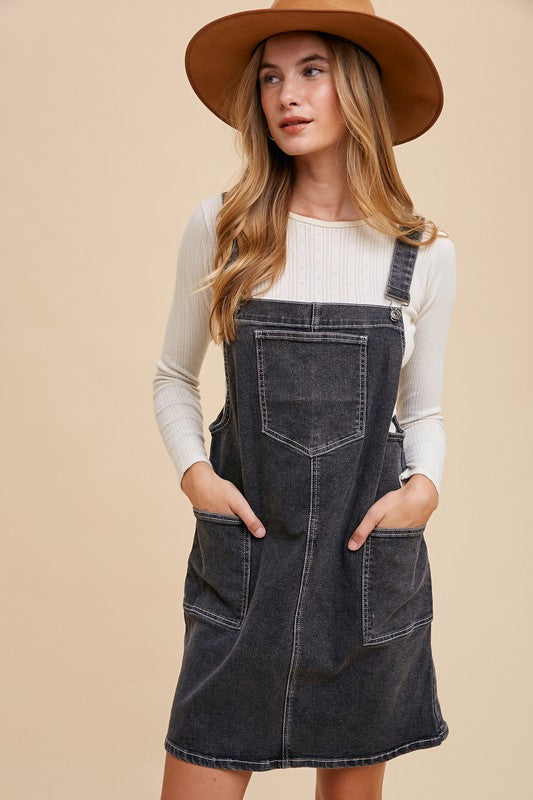 Annie Wear Wide Strap Denim Overall Dress with Pockets