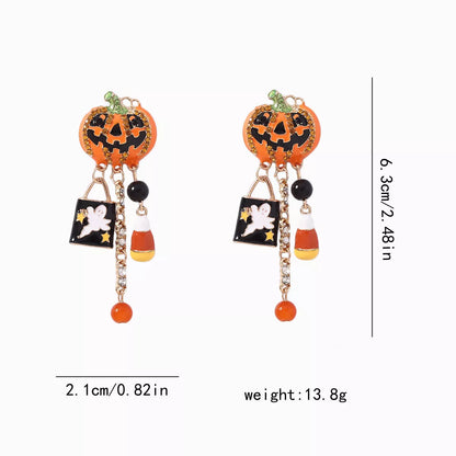Halloween Pumpkin Ghost Dangle Earrings featuring orange pumpkin and white ghost charms, trendy jewelry by Trendsi.