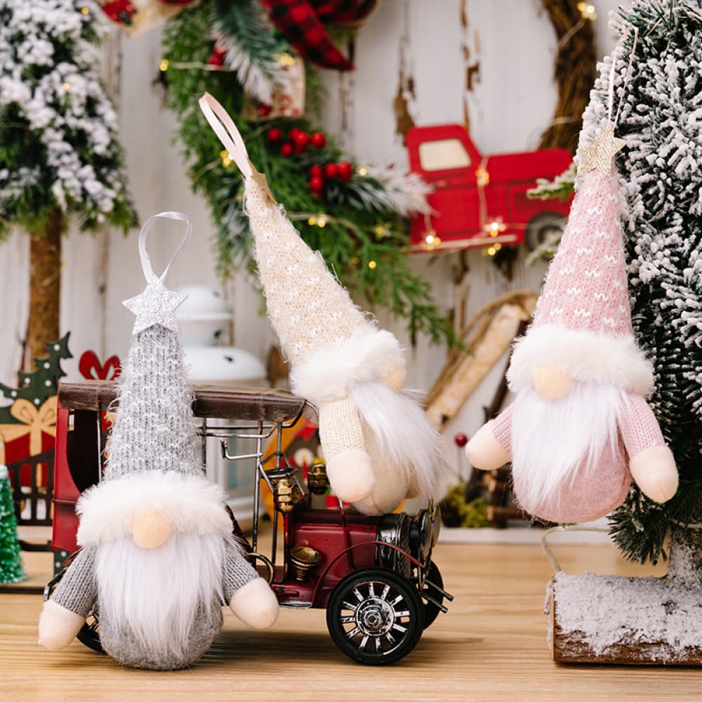 Assorted 2-piece faceless gnome hanging widgets with whimsical designs, perfect for home or garden decor.