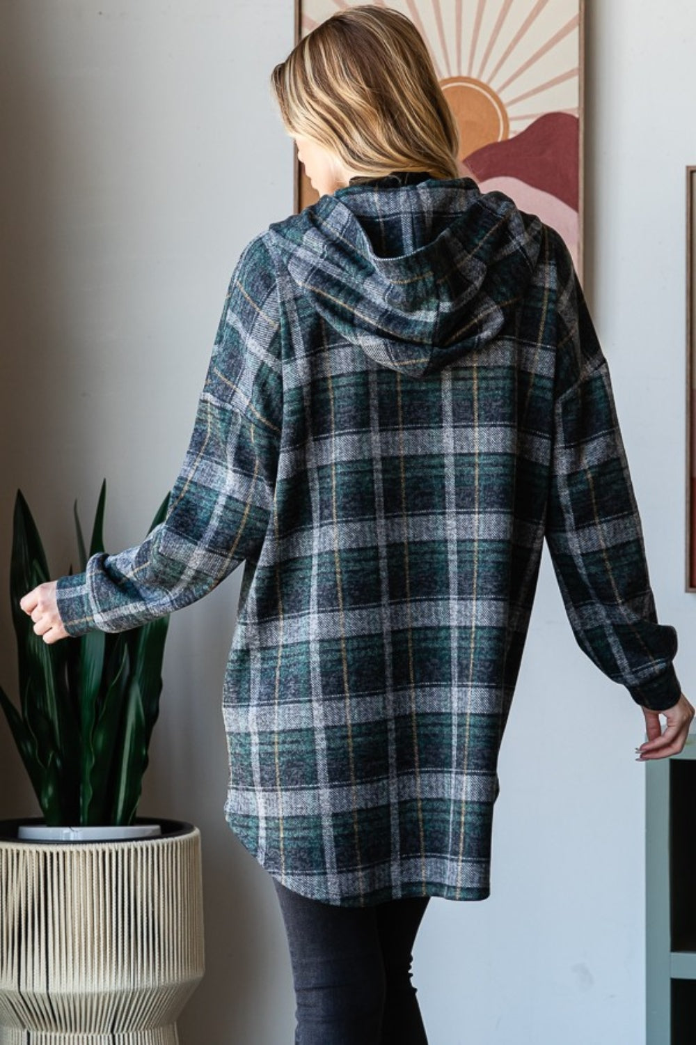 Heimish Plaid Button Down Long Sleeve Hooded Cardigan