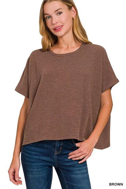 Zenana cotton slub oversized tee in neutral color, relaxed fit with soft fabric and casual style, perfect for everyday wear.