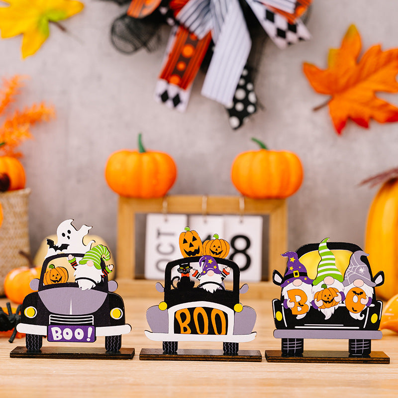 Halloween-themed car-shaped ornaments, 3-piece set by Trendsi, featuring spooky designs for festive vehicle decoration.