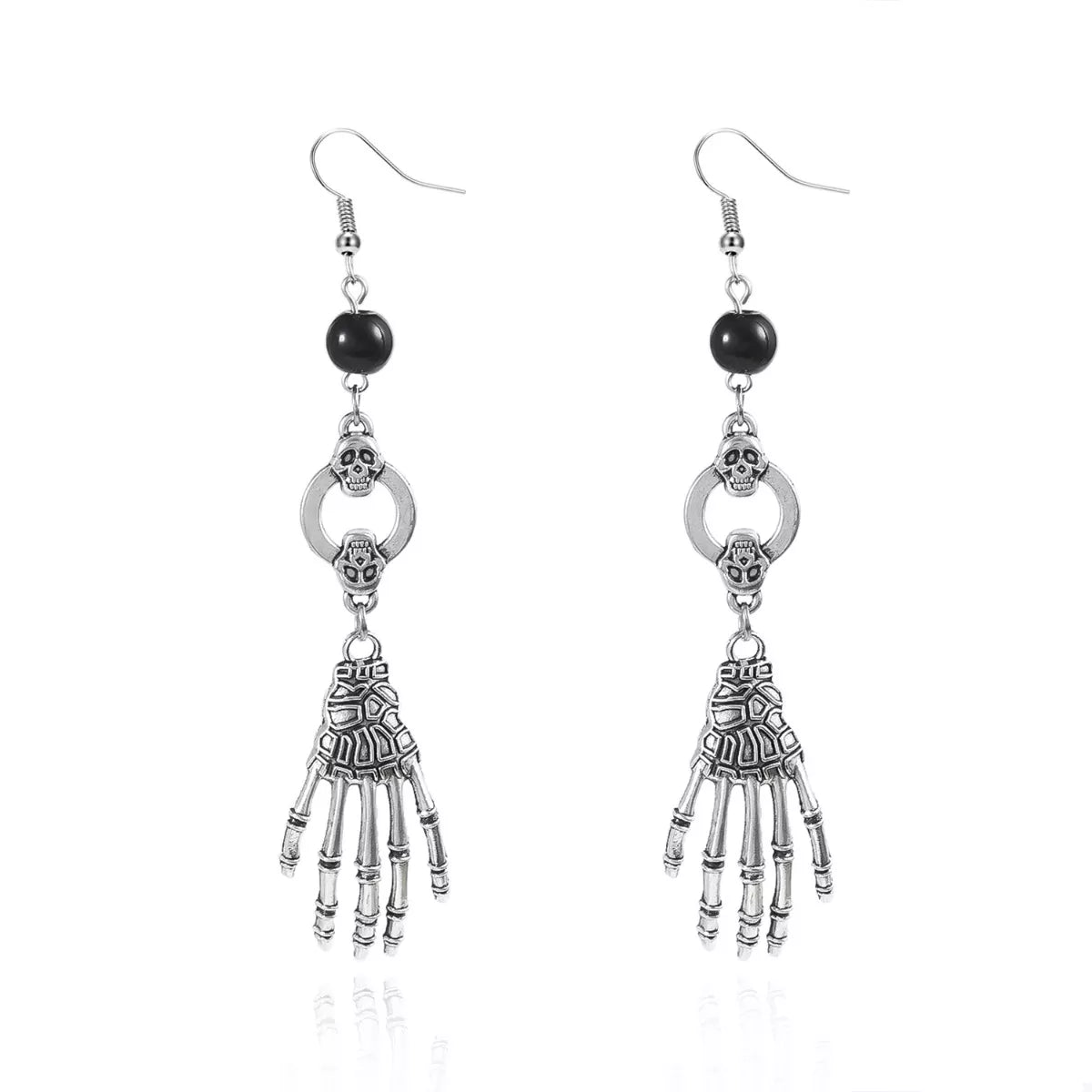 Halloween Skeleton Hand Drop Earrings featuring detailed skeletal designs, perfect for spooky season fashion.