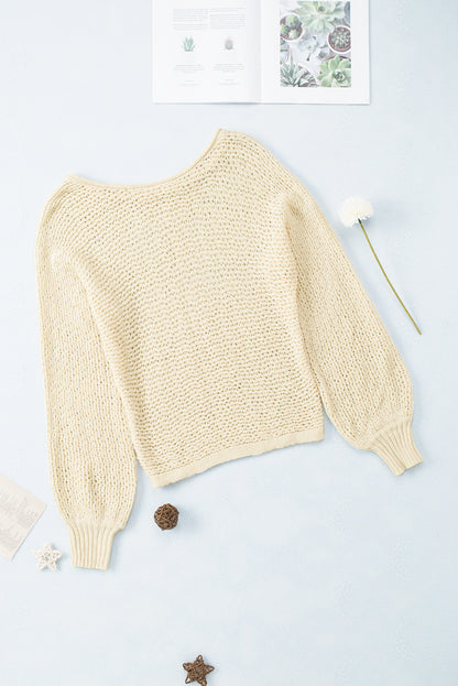 Openwork Boat Neck Raglan Sleeve Knit Top