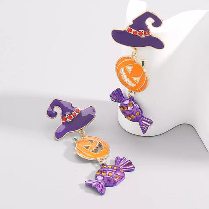Halloween 18K gold-plated alloy pumpkin earrings with detailed pumpkin design, perfect for festive accessories.