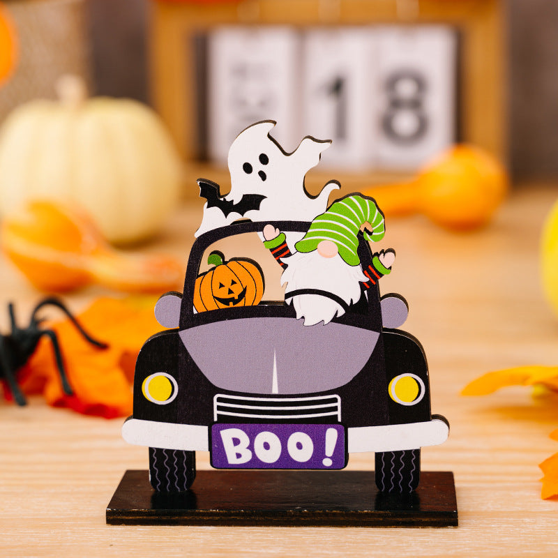 Three Halloween-themed car-shape ornaments with spooky designs, perfect for seasonal decoration, by Trendsi.