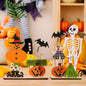 Two Halloween-themed element decor ornaments in orange and black, featuring spooky designs, ideal for seasonal home decoration.
