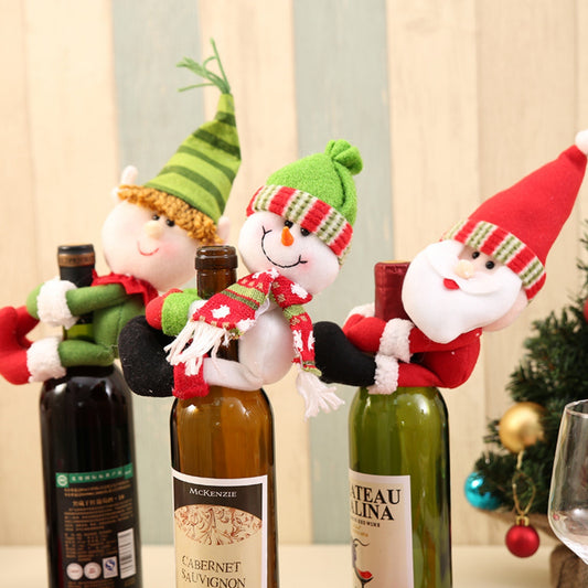 Decorative Christmas doll wine bottle ornament by Trendsi, featuring festive holiday design for wine bottle decoration.