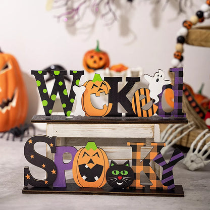 Set of Halloween decorative wooden signs with spooky and wicked designs, perfect for festive Halloween decorations.