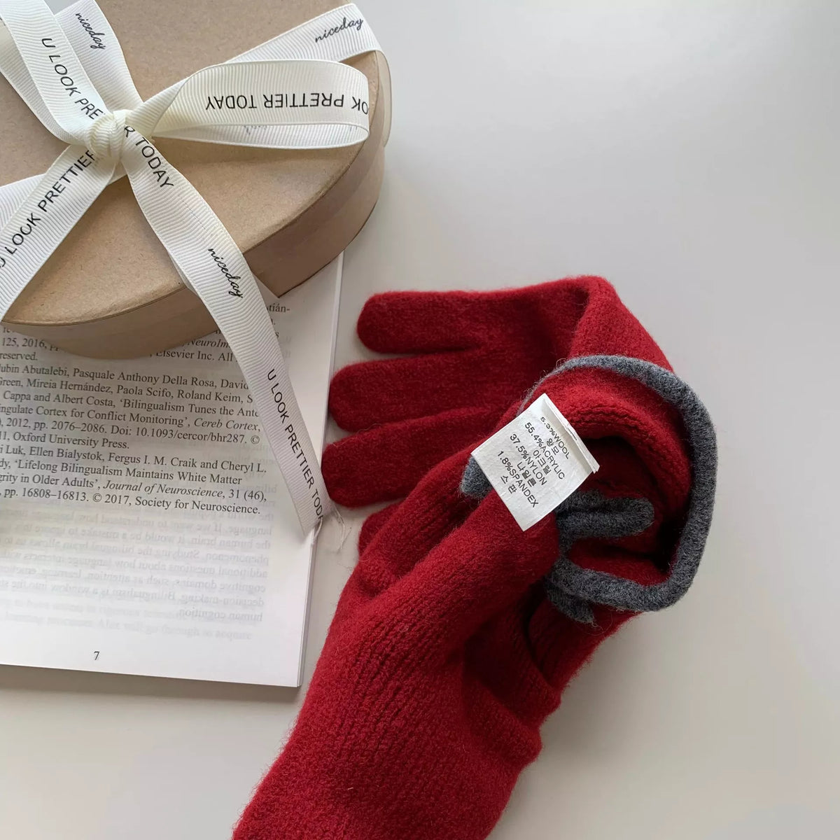 Knit gloves with bow decoration by Trendsi, featuring a cozy fabric and stylish design for winter warmth and fashion.