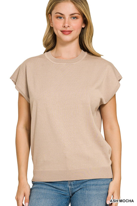 Viscose round-neck short sleeve sweater by Trendsi, navy blue color, lightweight knit, casual fit, displayed on a hanger.