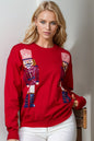 Trendsi Double Take full size nutcracker sequin long sleeve sweater with festive holiday design and colorful embellishments.