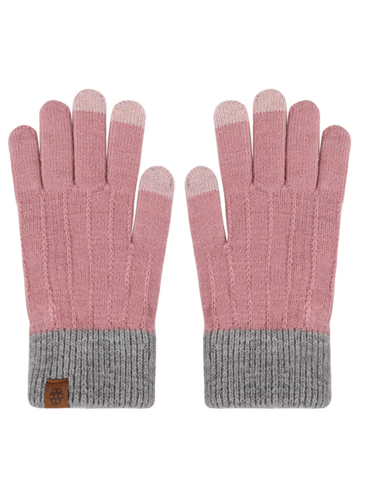 Warm knitted touchscreen gloves by Trendsi featuring a cozy design and fingertips that allow device use.
