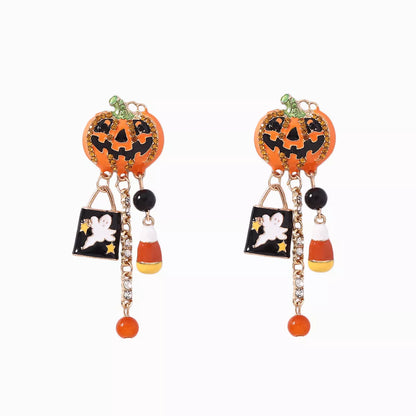 Halloween pumpkin ghost dangle earrings with orange pumpkin and white ghost charms, perfect for spooky seasonal accessories.