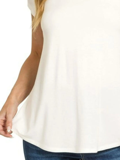 Light blue Zenana flowy round hem rayon short sleeve T-shirt with a relaxed fit, displayed on a hanger.