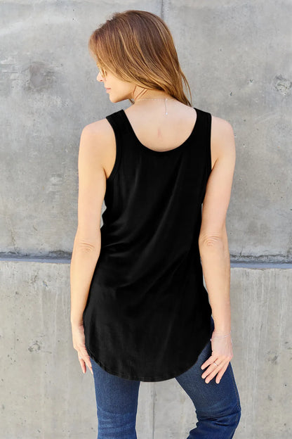 Basic Bae Bamboo full size round neck tank top by Trendsi, showing a natural beige bamboo fabric tank with a round neckline.