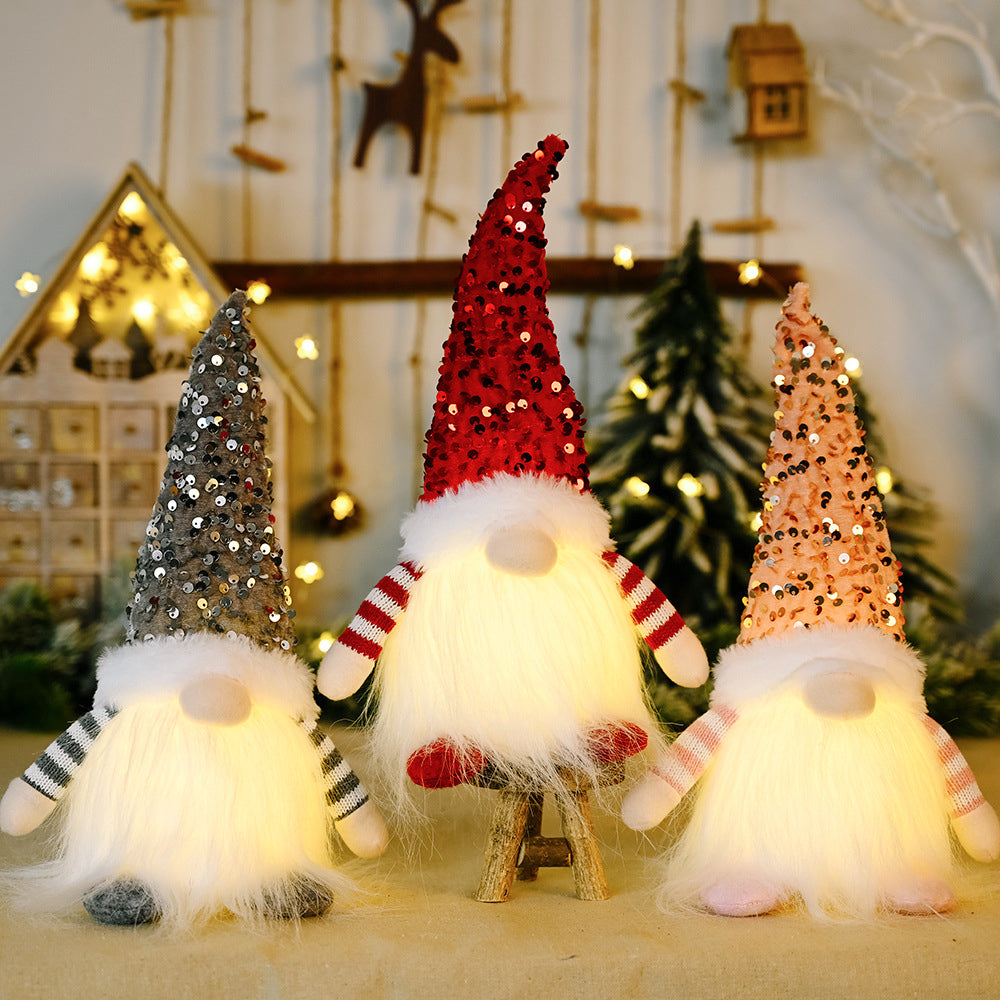 Sequin light-up faceless gnome with starry details, perfect for festive decor, by Trendsi.