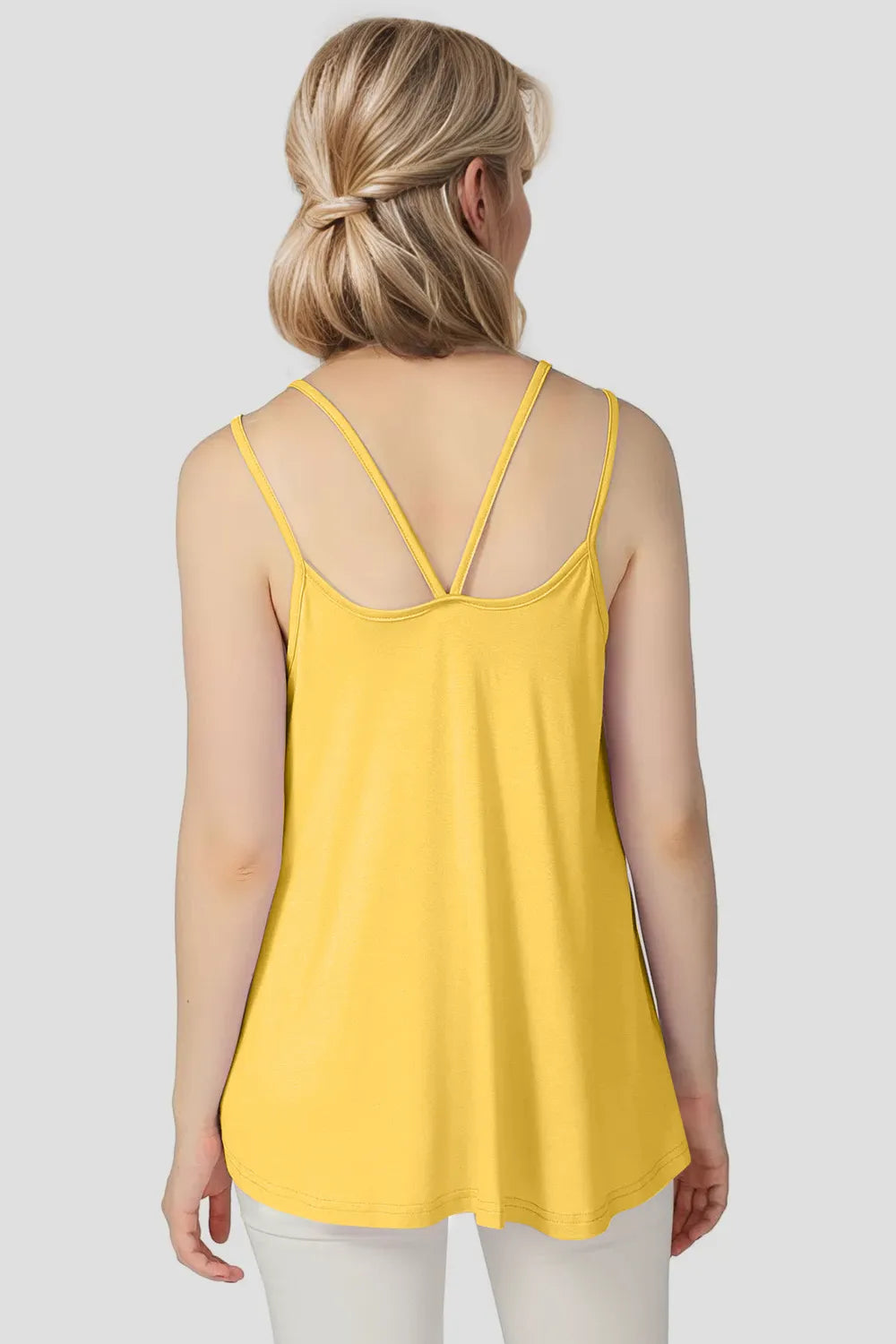 Basic Bae bamboo cami with scoop neck and double spaghetti straps, trendy and comfortable women's top by Trendsi.