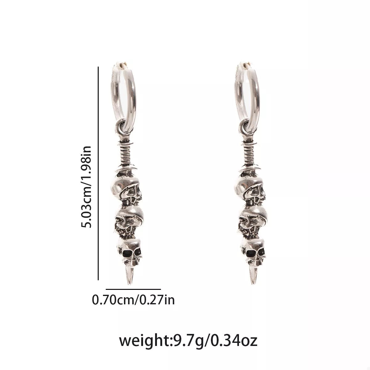 Halloween skull chain drop earrings featuring gothic skull charms and dangling chains, trendy jewelry by Trendsi