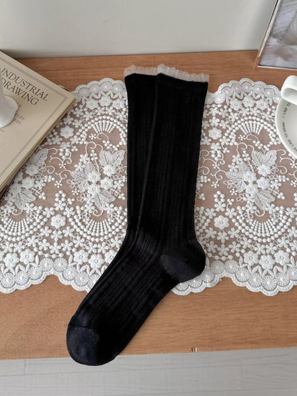 Pair of sheer mid-calf socks from Trendsi, featuring a lightweight, semi-transparent fabric perfect for fashionable layering.