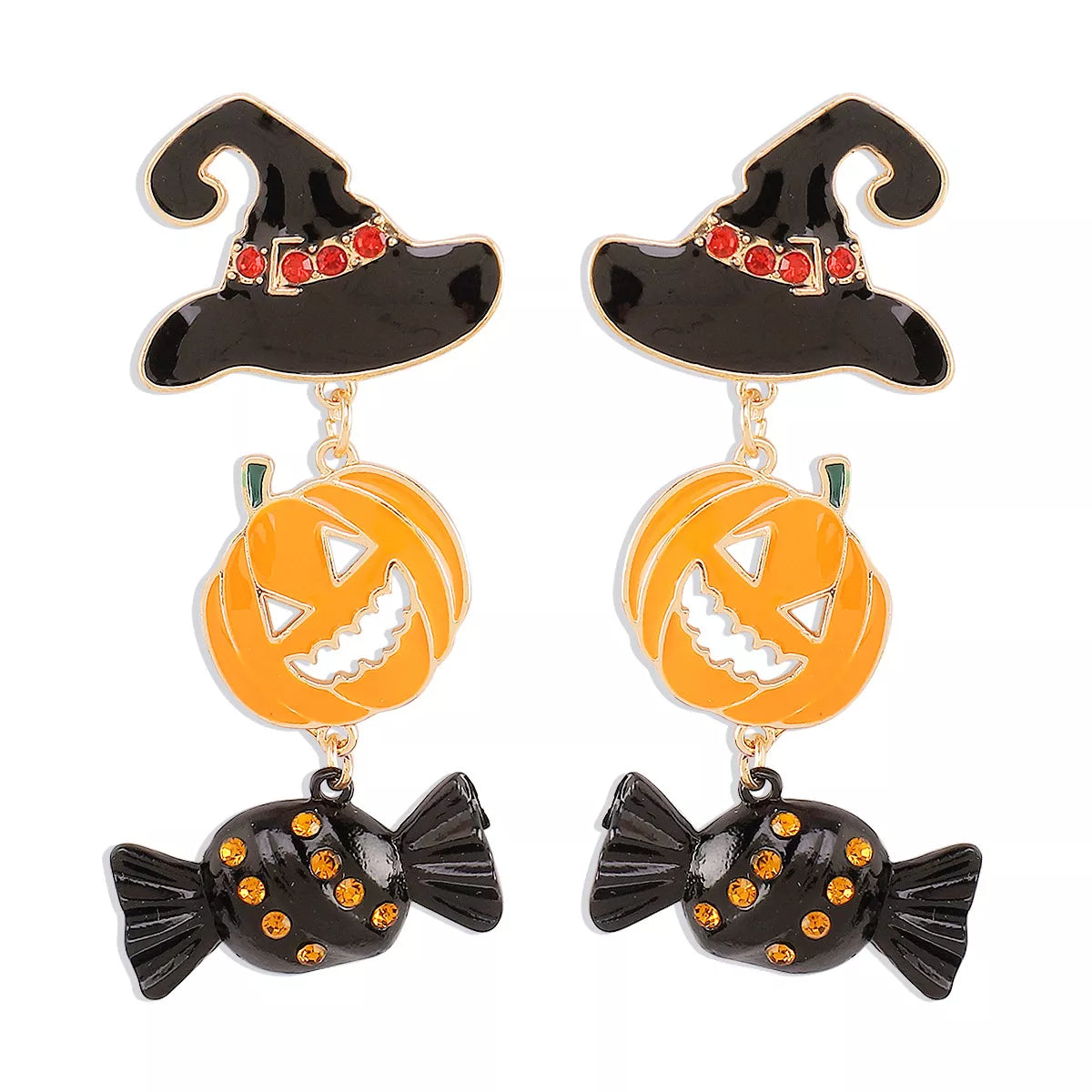 Gold-plated alloy pumpkin earrings with Halloween-themed design, perfect for festive accessories and fall fashion.
