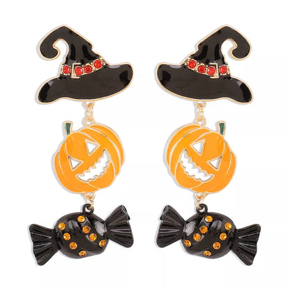 Gold-plated alloy pumpkin earrings with Halloween-themed design, perfect for festive accessories and fall fashion.