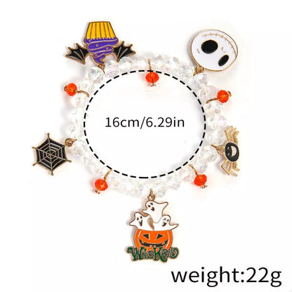 Halloween beaded charm bracelet with spooky charms and colorful beads, stylish accessory by Trendsi.