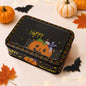 Halloween decorative metal storage box with window display, featuring a spooky design and metal construction.