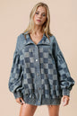 Checkered denim jacket from Trendsi with button-up front and classic collar, featuring a stylish double take pattern.