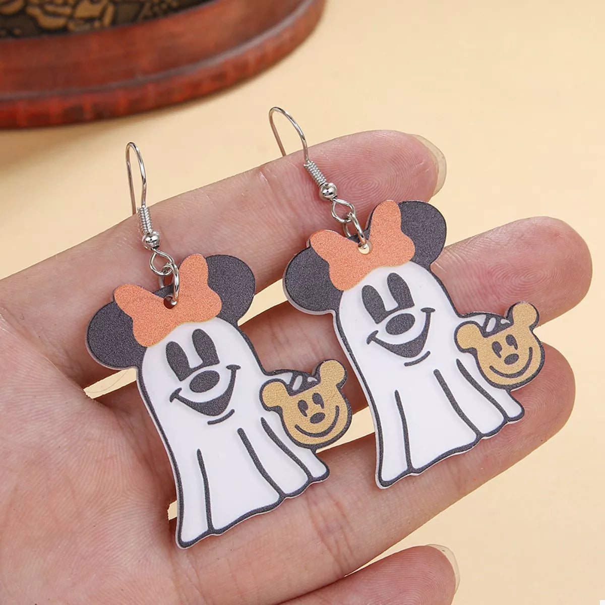 Halloween Mickey Ghost dangle earrings featuring spooky Mickey Mouse designs, perfect for festive Halloween accessories.