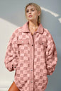 Trendsi Double Take Button Up Fuzzy Checkered Shacket featuring soft, cozy fabric and a stylish checkered pattern.