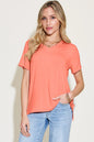 Basic Bae Bamboo V-Neck High-Low T-Shirt by Trendsi, showcasing the full-size, lightweight bamboo fabric, and stylish V-neck design.